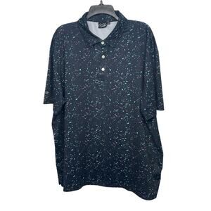 Sunday Swagger Men's 2XL Performance Polo Shirt - Black w/ Neon Splatter Print